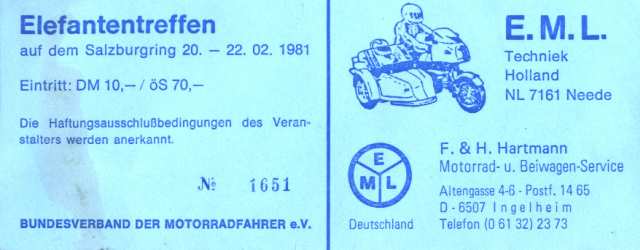 Eintrittskarte zum Elefantentreffen 1981