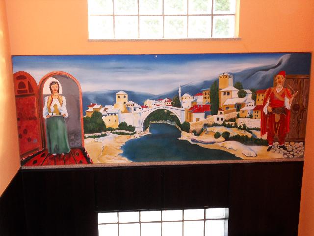 Wandbild in unserem Hotel hinter
Mostar