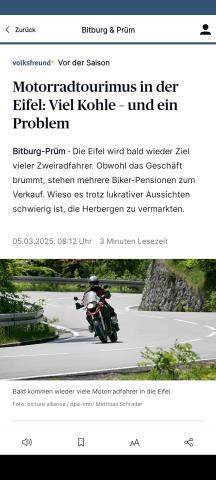 Bericht über Motorrad Tourismus in der Eifel 